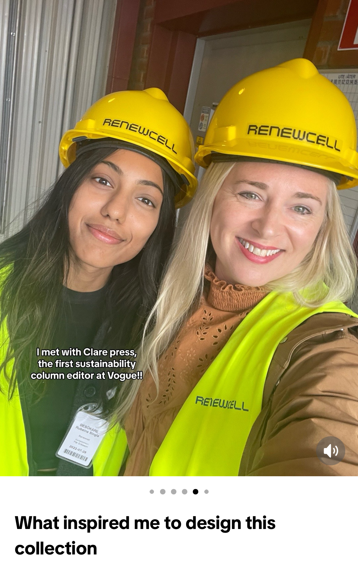Two people wearing yellow hard hats and high-visibility vests with 'Renewcell' branding.
